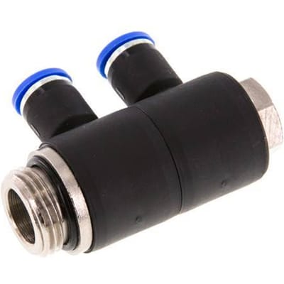 8mm x G1/2'' 2-way Manifold Messing/PA 66 Insteekfitting Buitendraad Draaibaar NBR