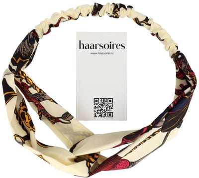 Haarsoires Haarband Twist 5cm – Ketting Print – Gladde Stof – Creme - Zachte Knoop Hoofdband - Haaraccessoire voor Dames & Meisjes