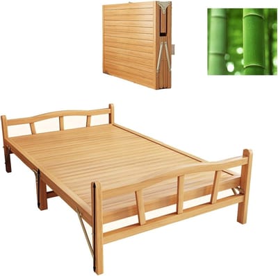 Opklapbed Bamboe - Logeerbed Opvouwbaar - Extra Slaapplaats - Geluidsvrij Ontwerp - 190 x 80 cm - Natuurlijk