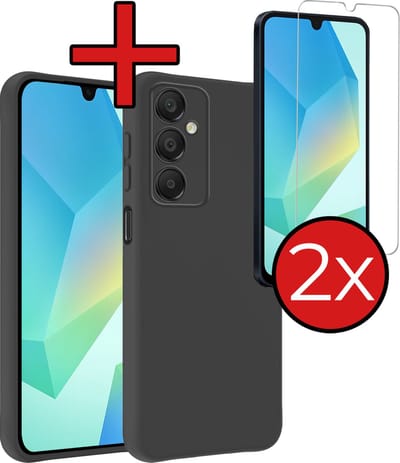 Hoesje - Met 2x Screenprotector - Geschikt voor Samsung Galaxy A16 - Sterk & Shockproof - Telefoon Hoes - Back Cover - Siliconen Case - Telefoonhoes - Zwart