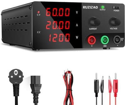 Verstelbare Laboratoriumvoeding 60V 20A - Professionele DC Voeding met LED-display en Draaiknop