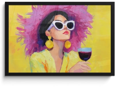 Poster in lijst - Fotolijst 60x40 cm - Posters - Vrouw - Hoed - Paars - Wijn - Posterlijst zwart - Decoratie - Wanddecoratie woonkamer - Muurdecoratie slaapkamer