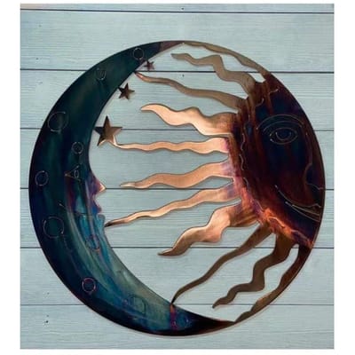 Décoration Murale en Métal - Sculpture Céleste Faciale 3D Soleil, Lune et Étoiles, Ornement Suspendu Intérieur/Extérieur pour Porche, Pelouse, Jardin, Art Mural de Jardin one-size bleu marine