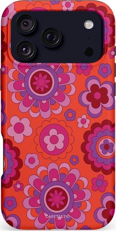 Casetastic hoesje geschikt voor Apple iPhone 17 Pro Max - MagSafe - Dubbellaagse bescherming - Retro warmte - Fashion Case - Rood Lavendel Roze