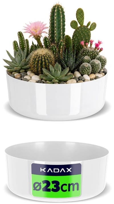 KADAX Bloemschaal van kunststof, ronde schaal, plantenbak, kunststof schaal voor vensterbank, tafel, woonkamer, plantenbak, diameter 23 cm, wit