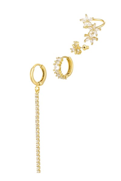 Bijoutheek Oorhangers 4 Oorbellen Witte Stenen (0,7 CM - 5,5 CM) Goud