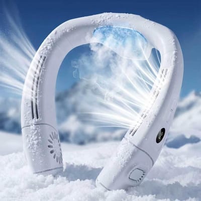 Nekkoeler, aangedreven door een 8000mAh-batterij, draagbare koelventilator, zonder bladen, oplaadbaar, wit. Nekairconditioner die koude lucht blaast, draagbare koelventilator met 8000mAh-batterij, zonder bladen, oplaadbaar, wit