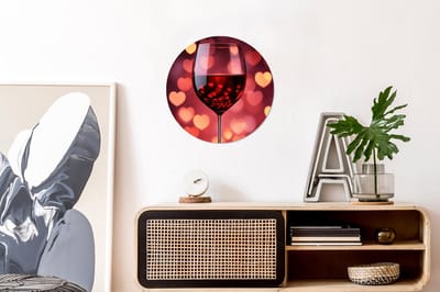 WallCircle - Wandcirkel - Muurcirkel - Rood - Wijn - Hartjes - Aluminium - Dibond - 30x30 cm - Binnen en Buiten