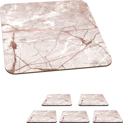 Onderzetters voor glazen - Marmer - Oud roze - Roze - 10x10 cm - Glasonderzetters - 6 stuks