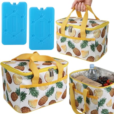 Gele koeltas van 6L met twee koelelementen, geïsoleerde lunchbox