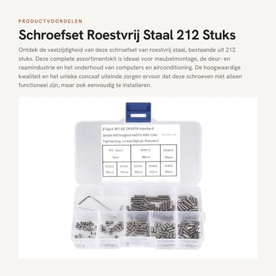 Dailygoods- Schroefset Roestvrij Staal 212 Stuks - Bevestigingsset - Schroeven - Schroefmaterialen - M3 Binnenzeskant - Installatiegereedschap - Bevestigingsmaterialen