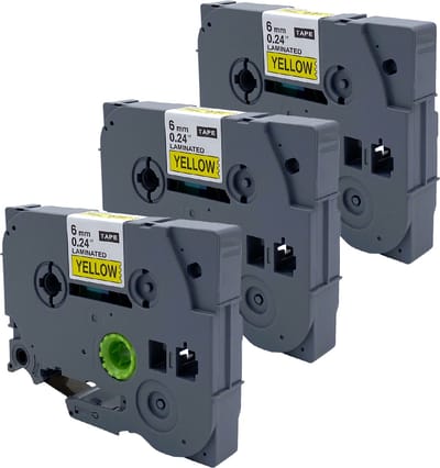 DULA Brother Compatible label tape- Tze-611 - 3 cassettes - Brother P-Touch - Zwart op geel - 6mm x 8m