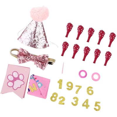 Ensemble de Décoration de Fête d'Anniversaire pour Chien Tenues pour Chien avec Écharpe Drapeaux Collier et Chapeau pour Célébrations d'Anniversaire d'Animal de Compagnie white