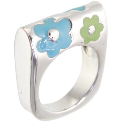 Behave - Ring - Zilverkleurige statement ring met blauwe en groene bloemen – Y2K & retro fashion