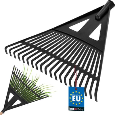 KOTARBAU® Bladhark, Tuinhark van Kunststof, 43 cm, Zwart, zonder Steel, Gazonhark, Waaierbezem, Lichtgewicht Hark, Stevige Hark,