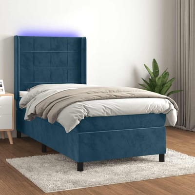 vidaXL - Boxspring - met - matras - en - LED - fluweel - donkerblauw - 90x200 - cm