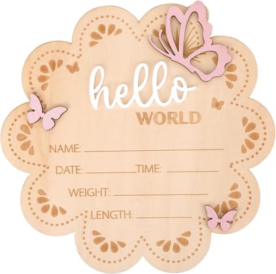 Wereld Bord een Pasgeboren Baby, Vlinder Houten Bord voor de Aankondiging van Een Pasgeboren Baby voor Foto-Accessoires Babyshower Ziekenhuis Decoratie Kinderkamer