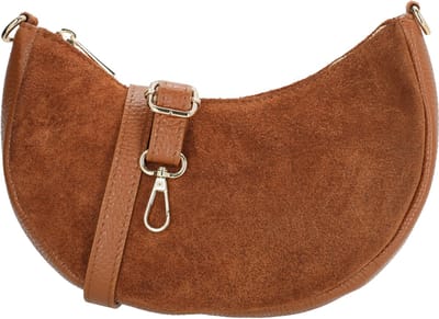 Charm London Mariëlle Schoudertas - Crossbody - Suede en Leer - Ritssluiting - Gouden Details - Verstelbare Band - Dames - Leren Dames Tas - Cognac
