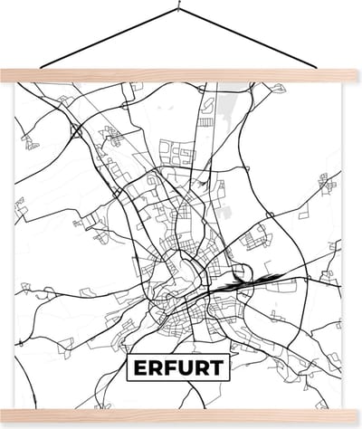 Posterhanger incl. Poster 40x40 cm - Schoolplaat - Erfurt - Stadskaart - Plattegrond - Kaart - Textielposter - Blanke latten - Stadskaart
