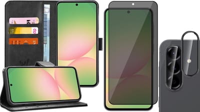 Hoesje geschikt voor Samsung Galaxy A56 / A36 - Privacy Screenprotector Volledig Dekkend Glas & Camera - Portemonnee Book Case Zwart