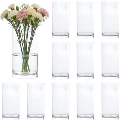 Dailygoods- Cilinder Vaas Onbreekbaar - 12 Stuks - PET Plastic - 8.5x15cm - Transparant - Duurzaam - Ideaal voor Bloemen en Kaarsen - Decoratieve Vaas