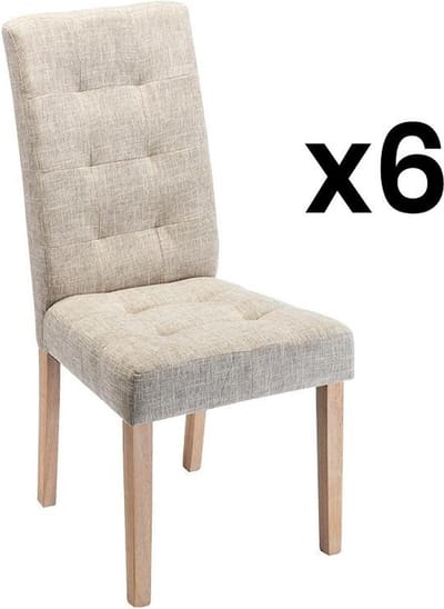 Vente-unique Set van 6 stoelen VILLOSA - Stof & houten poten - Beige