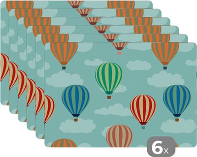 Placemat - Placemats kunststof - Patronen - Lucht - Luchtballon - 45x30 cm - 6 stuks - Hittebestendig - Anti-Slip - Onderlegger - Afneembaar