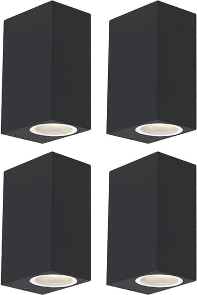 QAZQA baleno - Moderne Wandlamp Up Down voor buiten - 4 stuks - D 90 mm - Zwart - Buitenverlichting