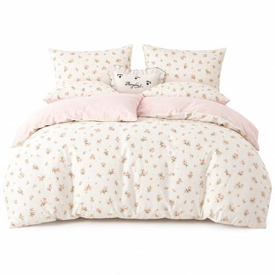 Omkeerbare Bloemen Dekbedovertrekset 135x200 cm – Roze/Wit Microvezel Beddengoed met Kussensloop 80x80 cm, Verborgen Ritssluiting, 4 Hoekbanden, OEKO-TEX Standard 100 Gecertificeerd, Allergievriendelijk