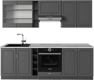 Vicco Fame-Line Complete keukeneenheid – 235 cm, WB Marmer Anthrazit-Gold Landhaus