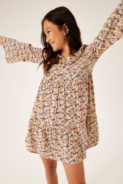 GARCIA Meisjes Print Jurk Geel Lange mouw