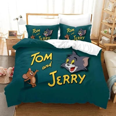 Cartoon T-Tom Muis en Kat Beddengoed Set J-Jerry Dekbedovertrek Beddengoed Set Dekbedhoes Kussensloop Dekbed King Queen Maat Jongens Volwassenen 150*200cm 3pcs