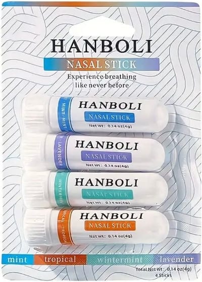 Hanboli - Neus inhaler - Neusinhaleersticks - Verfrissende Essentiele Sticks - Geursticks - Mint, Tropical, Wintermint en lavender - 4 stuks