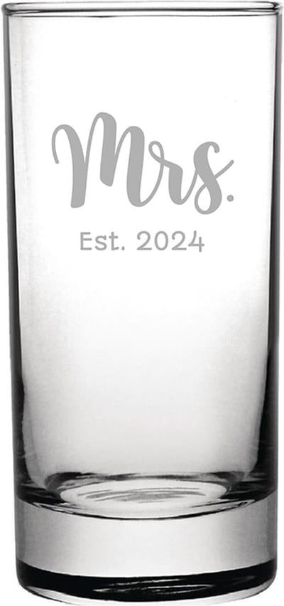 Gegraveerde longdrinkglas 28,5cl Mrs. Est. 2024