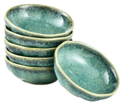 Porseleinen Doopkommen Set 10 cm - 6 Stuks - Glanzend Groen - Mini Sauskommen voor Dips, Sauzen en Snacks - Keramische Condimentkommen