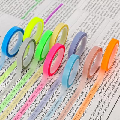 Dailygoods- Markeertape 10 Rollen - Verwijderbaar - Fluorescerend - Gekleurde Labels - Transparant - 6 mm Breed, 5 m Lengte - Plakband