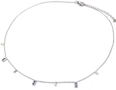 Ketting met Zirkonia - RVS - Lengte 39-44 cm - Zilverkleurig en Paars