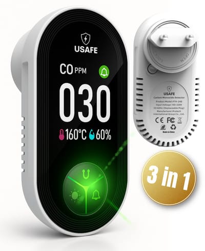 USAFE® 3 in 1 Luchtkwaliteitmeter - Koolmonoxidemelder met Hygrometer & Thermometer binnen – CO Melder – LCD Display met Smart Sensor