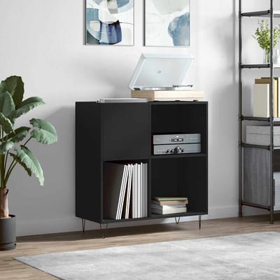 vidaXL - Platenkast - 84,5x38x89 - cm - bewerkt - hout - zwart