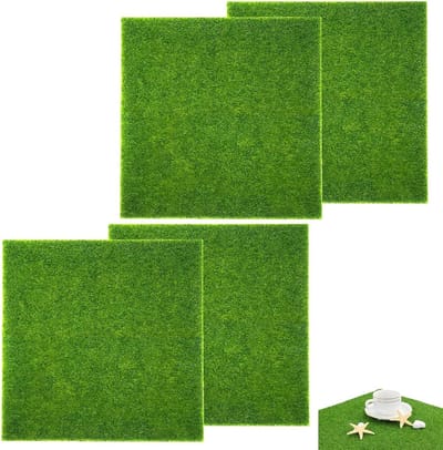 Set van 4 Kunstgras 15 x 15 cm voor Miniatuurtuinen, Decoratie met Mos en DIY Ornamenten voor Poppenhuizen en Tuinaccessoires
