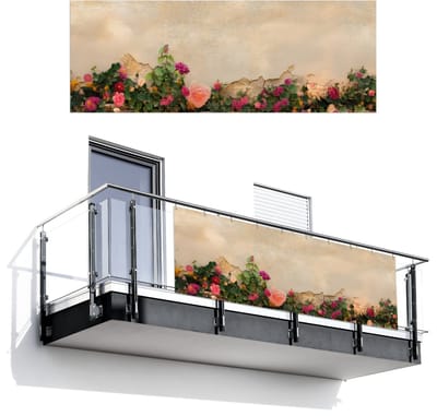 Balkonscherm 300x110 cm - Balkonposter Rozen - Muur - Vintage - Balkon scherm decoratie - Balkonschermen - Balkondoek zonnescherm