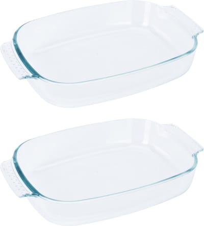 Excellent Houseware Ovenschaal - glas - 2x - ovaal - 2.7Liter - 34 x 22 x 6cm - vaatwasser bestendig