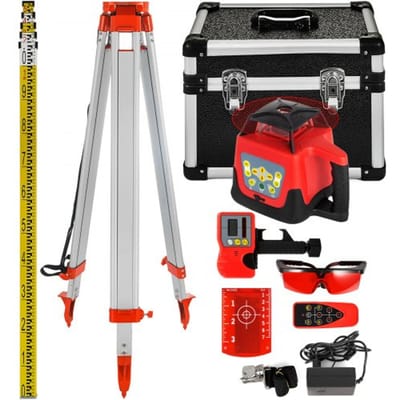 VEVOR Professional roterende laser max. werkbereik 500 m rode lijnlaser 360 graden laserhoogtemeter Water- en stofdicht buitenwerktijd 20 uur met statief en liniaal Elektrisch