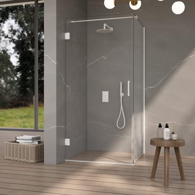 FugaFlow Eccelente Vetro Douchecabine - 80x80x200cm - scharnieren - deurgreep - stabilisatiestang - vlak - helder veiligheidsglas - Mat wit