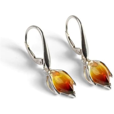 Amber oorbellen Zuidwestelijke sieraden stijl bloem voor vrouw zomer cadeau knop Baltische bungeloorbellen Amber 3,5 * 1,2 cm gray