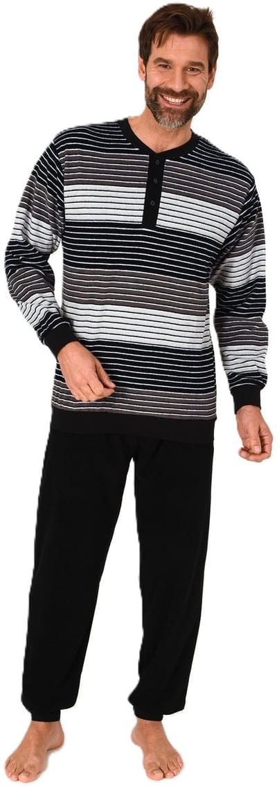 Heren pyjama in badstof met manchetten in een stijlvolle blokstreep-look - ook in oversize