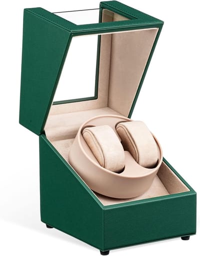 Automatische Horloge Winder voor 2 Horloges, Luxe Opbergdoos met Crocodilleer Motief en Rotatiefunctie - Groen