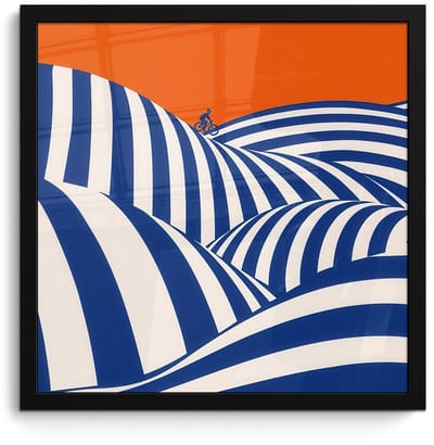 Poster in lijst - Fotolijst 40x40 cm - Posters - Fietser - Heuvels - Strepen - Blauw - Posterlijst zwart - Decoratie - Wanddecoratie woonkamer - Muurdecoratie slaapkamer