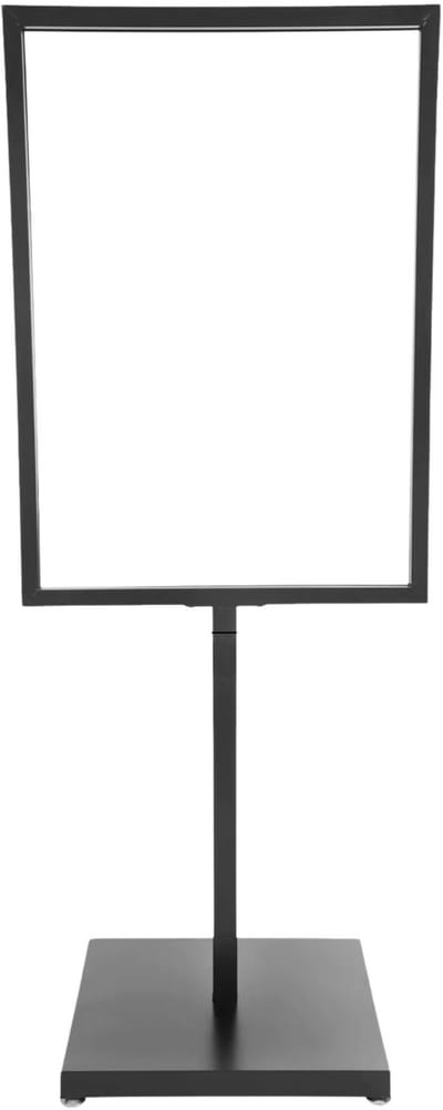 Bordhouder – Voor het presenteren van reclame of informatie in bedrijven, winkels en op evenementen – vloerstaande reclamebordhouder met voet voor stabiele plaatsing – zwart, zilver en grijs – metaal en kunststof