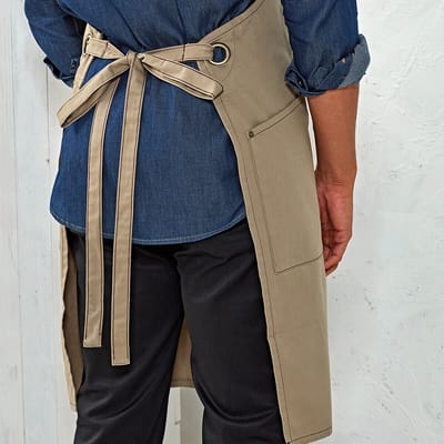 Premier Unisex Volwassenen Gerst Duurzaam Volledig Schort met Contraststiksel (Kaki/Bruin)